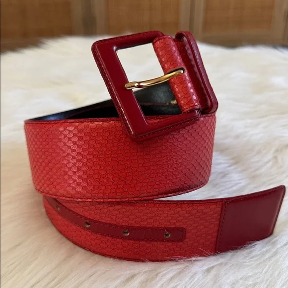 Christian Dior Vibrant Red Textured Aniline Cowhide Leather Belt Size L - Picture 7 of 14